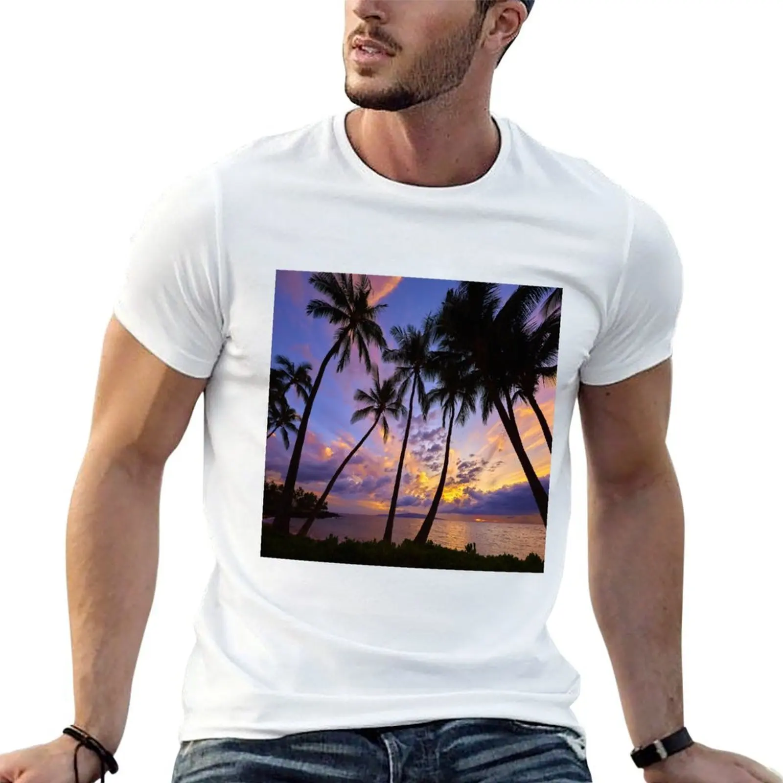 Palms at the sunset on the tropical island- beautiful photograph T-Shirt t shirts cotton 100% T-Shirt