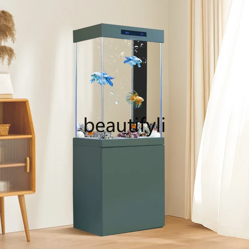 

Aluminum alloy new fish tank small ultra-white glass floor-to-ceiling vertical square ecological bottom filter fish tank