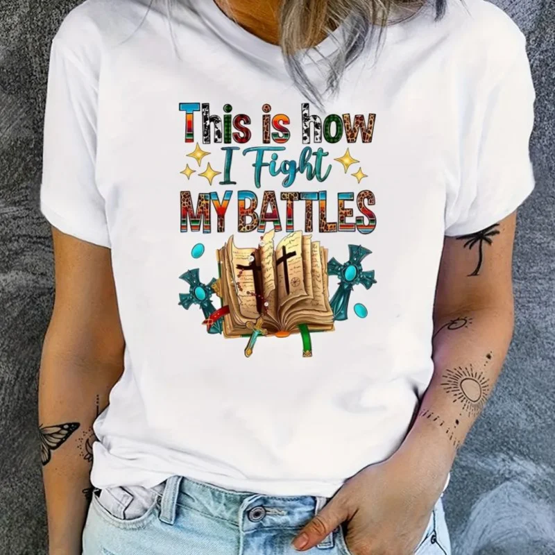 

Colorful Letter Summer New Short SleeveTCartoon Print Loose Fit European and American Style T-Shirt