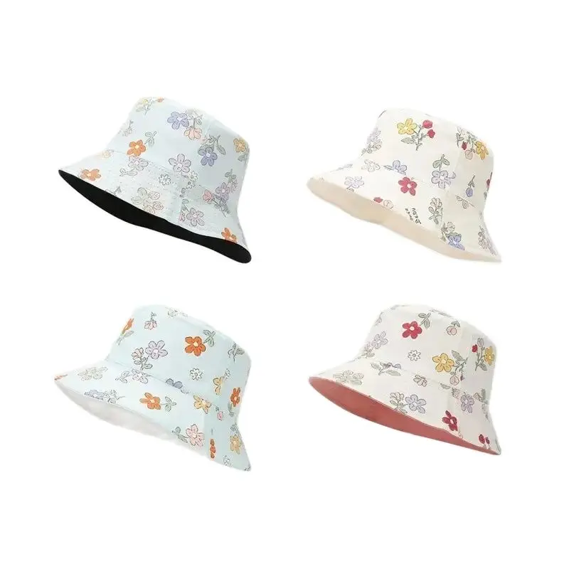 

Four Seasons Cotton Flower Print Two Sides Wear Bucket Hat Fisherman Hat Outdoor Travel Sun Cap for Women 06