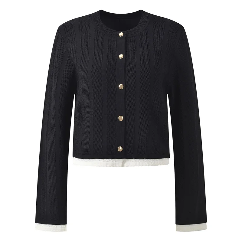 Women O-Neck Knitting Cotton Tops Button Long Sleeve Tops
