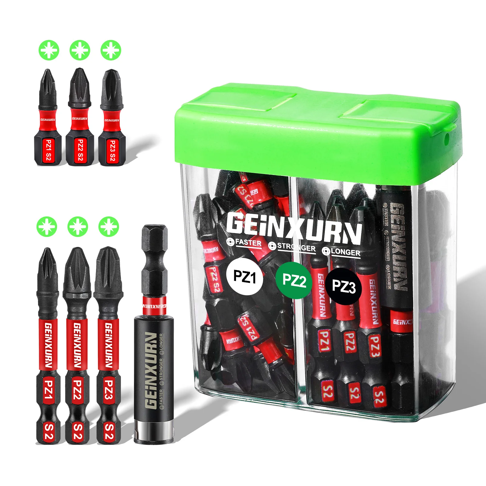 Geinxurn Impact Pozi Screwdriver Bits Set,43 Pcs Magnetic (PZ1/PZ2/PZ3) S2 Steel Multi Driver Bits with Storage Colorful Box