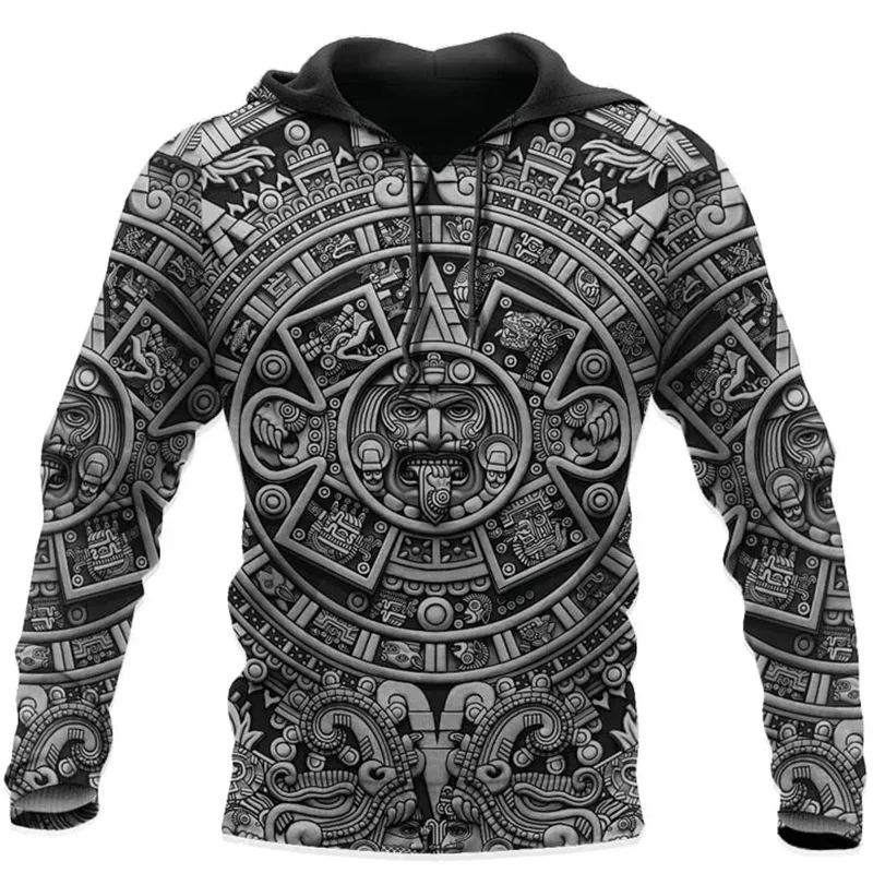 Mexico Aztec Hoodie 3D Printed Vintage Mexican Totem Sweatshirt Men Clothes Long Sleeves Outdoor Sports Pullover Hoodies Coat