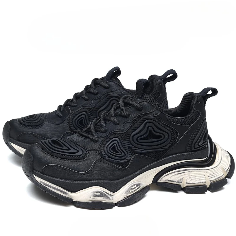 

Casual Daddy Shoes for Men's Autumn New Styles Leather/fabric Thick Soled Height Increasing Shoes Retro Sports and Trendy Shoes