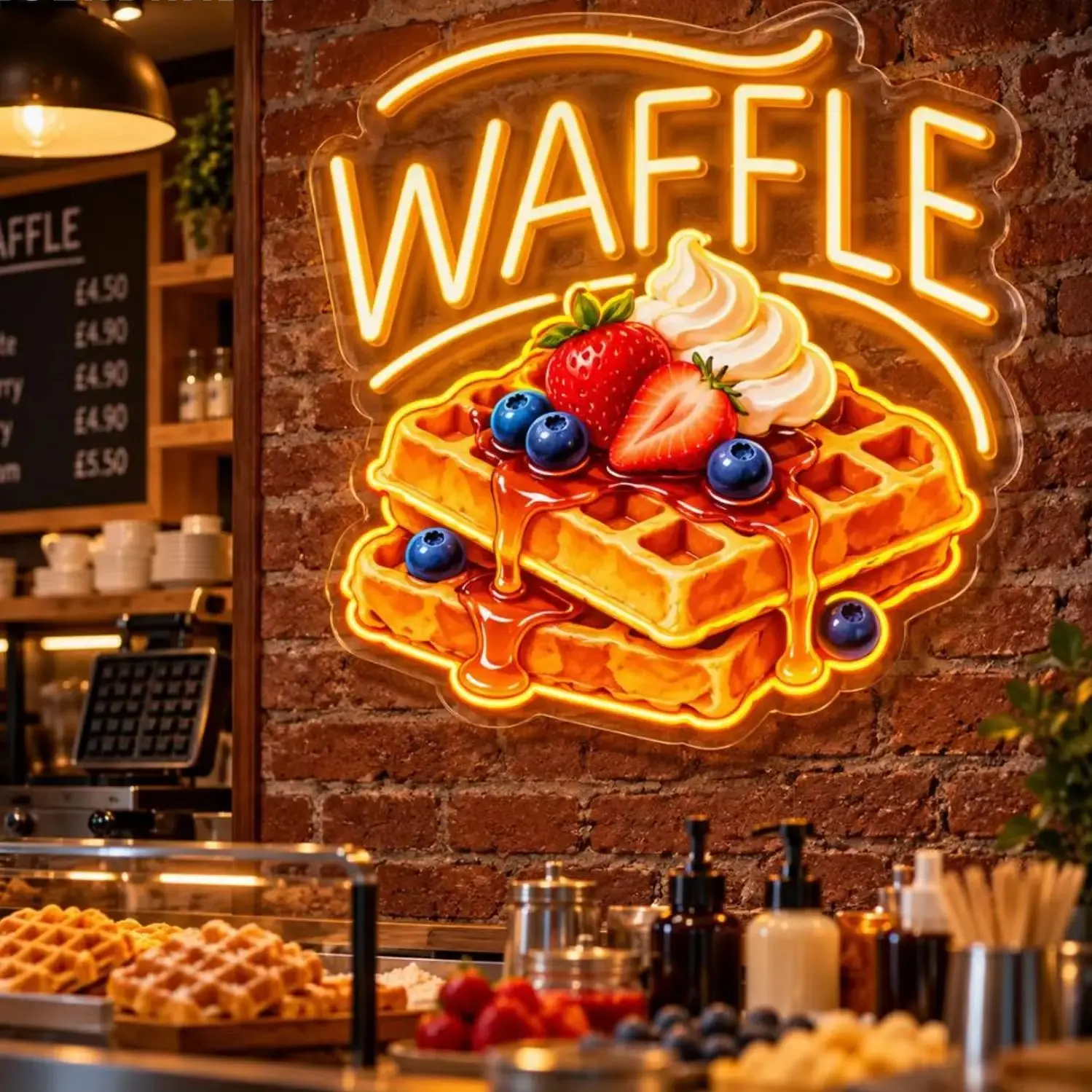 Waffle Neon Sign,Waffle Decor,Breakfast Cafe Led Light,Brunch Shop Art Decor,Gift For Foodie,Business Owner Gifts