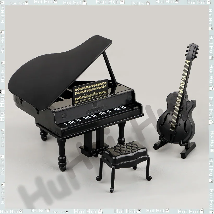 Miniatur-Konzertflügel-Simulation Weißes Mini-Möbelmodell mit Hocker Mini-Gitarre Fotografie-Requisite