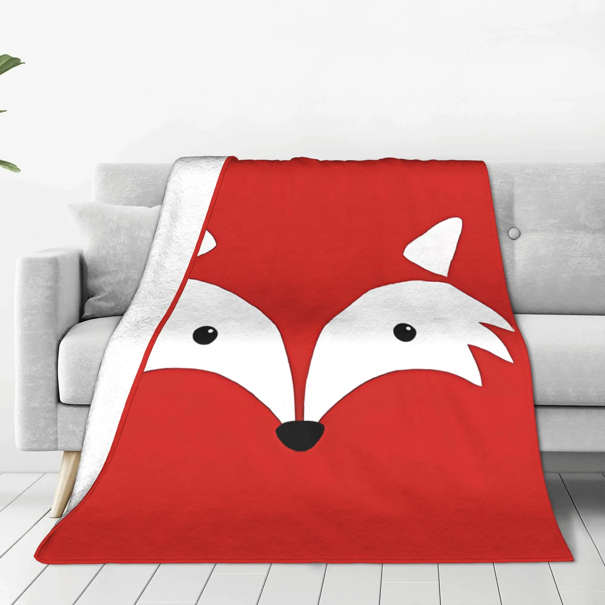 1PC Home Cute Room Decor Minimal Fox Blanket Throw Blanket Animal Face Novelty Warm Blanket All Season