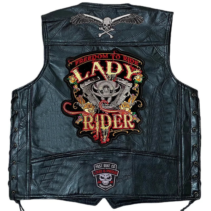 Men's Motorcycle Leather Vest Fashion Embroidered Patches Sleeveless Biker Jacket Casual Streetwear Locomotive Club Punk Veste