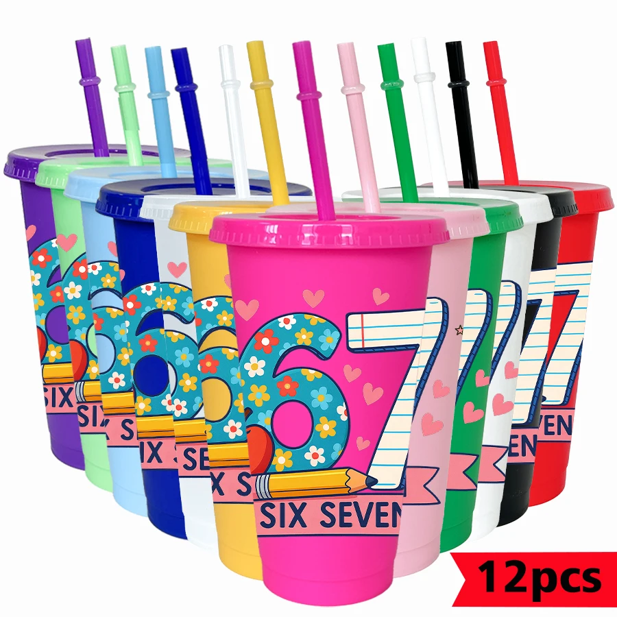 12Pcs/pack flowers pencils pattern 26oz colorful plastic tumbler birthday party drinking utensils homecoming water cup
