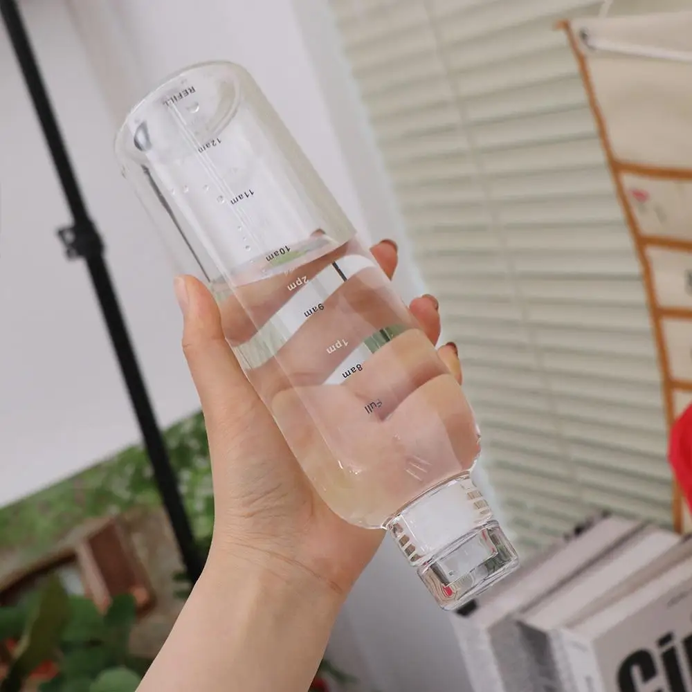 With Time Marker Juice Milk Tea Cup Transparent Durable Sealing Lid Drinking Cup Water Bottle Glass Water Cup Coffee Mugs