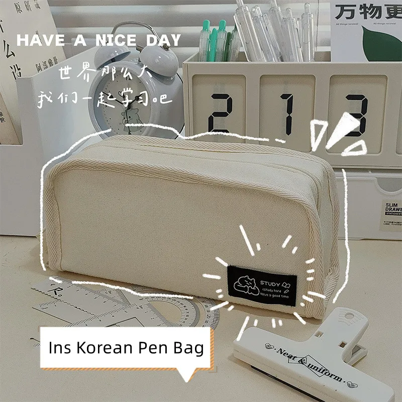 Simplicity Pencil Case Solid Color Pencl Bag Black Canvas Pencil Bag High Capacity Stationery Storage Bag School Student Supply