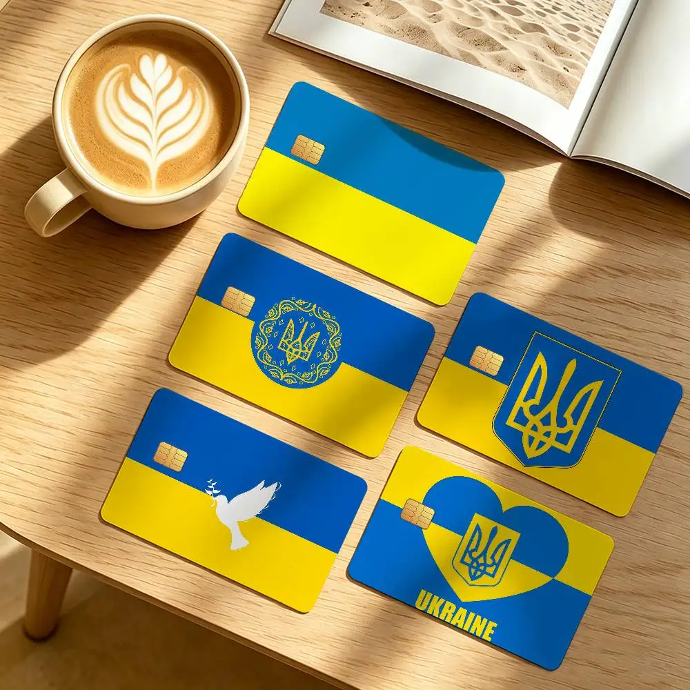 Nation Ukraine Flag Credit Skin Cover Card Stickers 4PCS Film Bus Pass Front Decoration Bank Debit Waterproof
