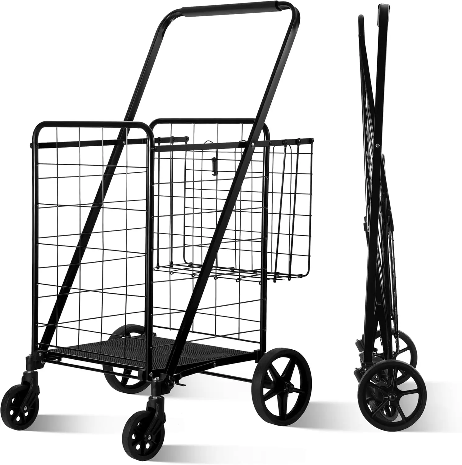 عربة تسوق قابلة للطي، عربة بقالة، سعة 340 رطل، عربة أدوات مع 360 درجة ° عجلات دوارة، سلة كبيرة وإضافية · للبيع #2