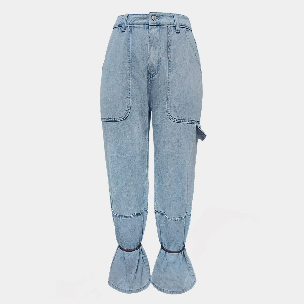 2024 Denim Jeans Women Pants Washing High Waist Loose Pockets Basics Ankle Length Y2k Blue Pants Streetwear Slight Strech