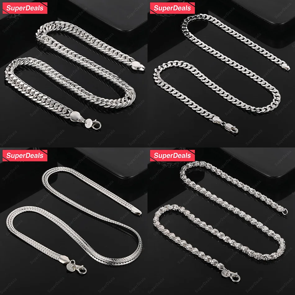 

SuperDeals 925 Sterling Silver Flat Snake Chain Cuban Chain Geometric Personality Necklace Men Fashion Jewelry Anniversary Party