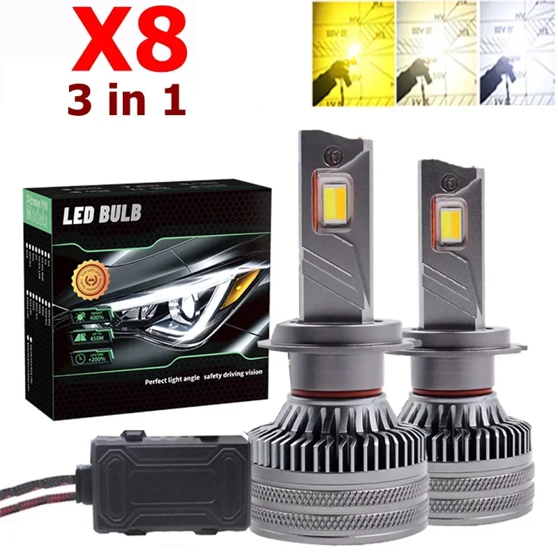 H11 X8 3color car led HB3 H11 9005 Car LED Headlights Bulb Fog  h11 led headlight Lamp for car light