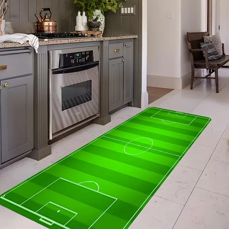 Fußballfeld-Muster Teppich, Grüner Rasen Küchenteppich, Rutschfester Eingangsbereich-Teppich, Schlafzimmer Wohnzimmer Matte, Heimdekoration
