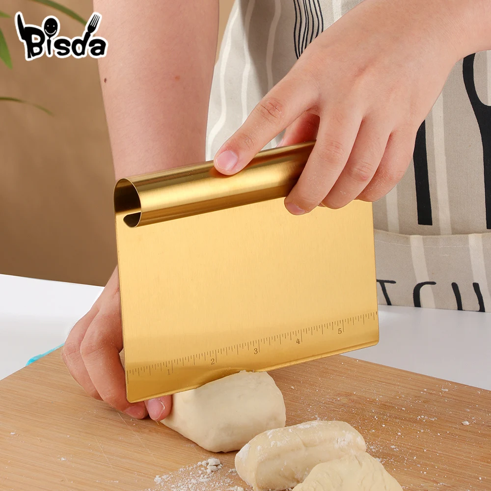 1/2pcs Stainless Steel Dough Cutter Gold Bread Scrapers Pastry Spatulas Pizza Scraper Cake Cutting Kitchen Utensils