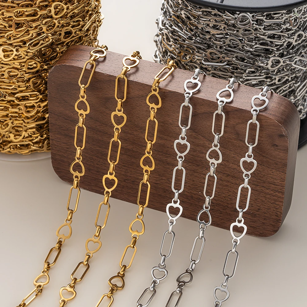 

1-метровые прямоугольные цепочки из нержавеющей стали золотого цвета в форме сердца для DIY браслетов, ожерелий, аксессуары для изготовления ювелирных изделий, фурнитура