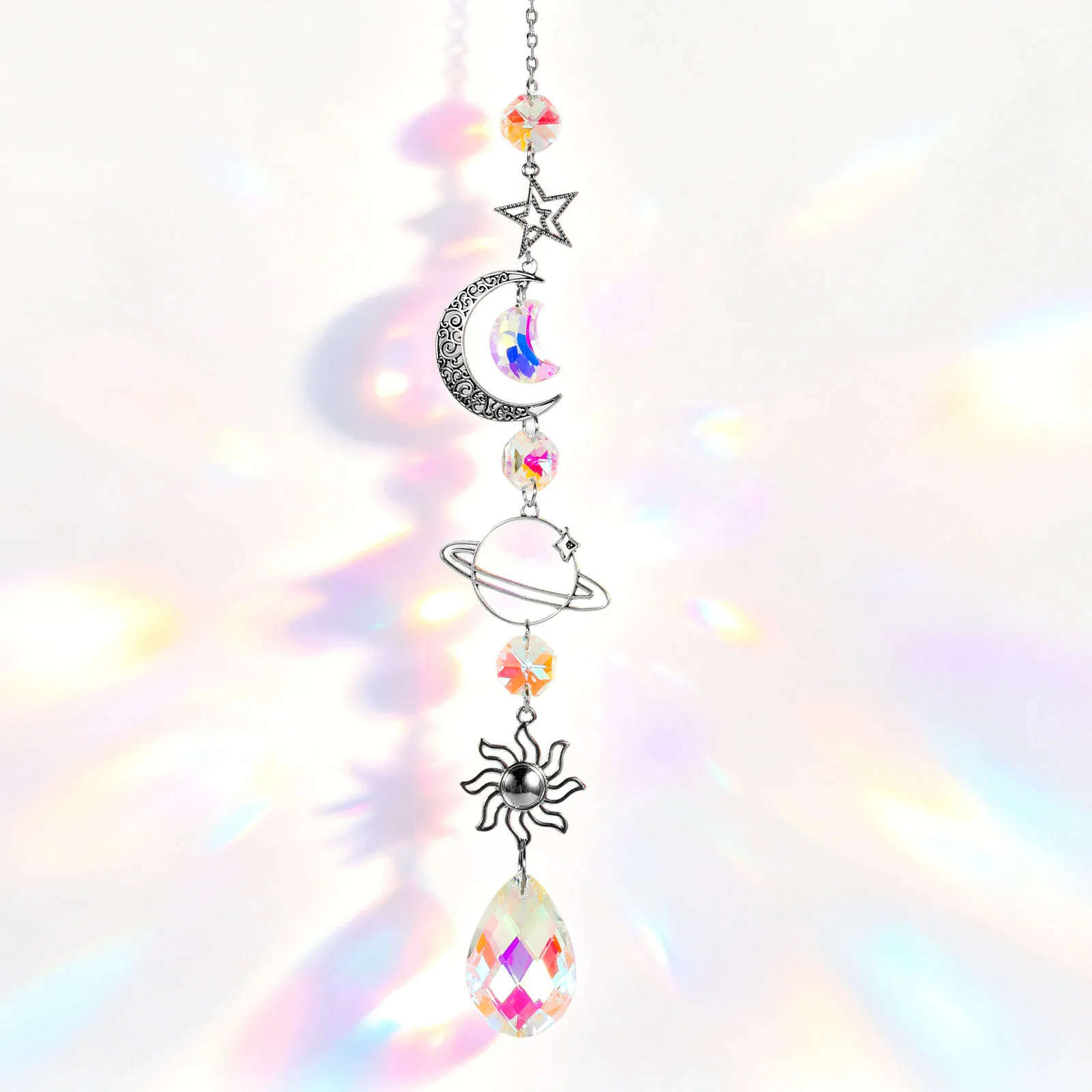 1 Pc Universe Star Moon Crystal Wind Chime Pendant Decorative Window Suncatcher Rainbow Maker Sun Catcher for Home Garden Decor