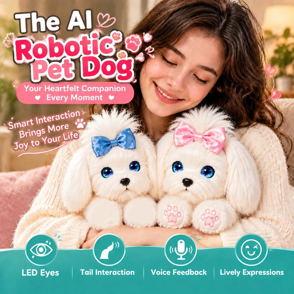 Ai Bionic Dog Toy Smart Voice Chat Interactive Companion Pet Soft Tail Interaction Vivid Expressions Cute Simulation Puppy Doll