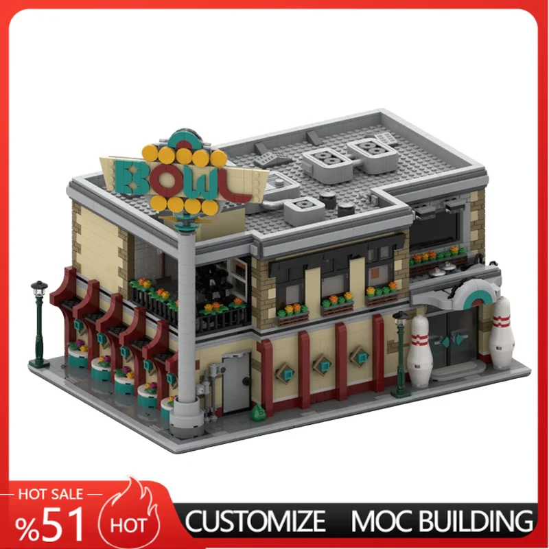 

3474PCS Retro Bowling Hall Modular City Street View Custom Building Blocks MOC Model DIY Toy Collection Gift For Adult Hobbyists