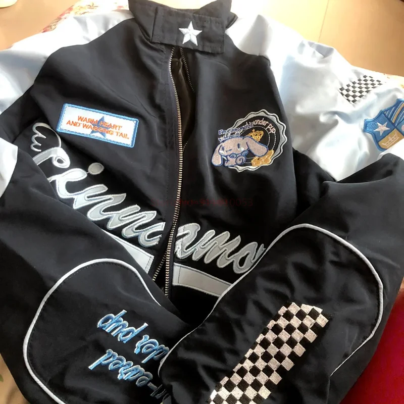 Sanurgente-Veste de motard Kawaii Cinnamoroll At pour femme, manteau de poinçonnage de dessin animé, vêtements coupe-vent, cosplay, cadeaux d'anime pour couple, hiver