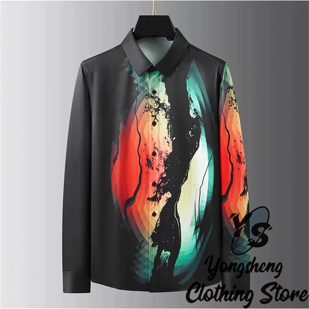 Luxury Letter Print Shirt Men's Long Sleeve Slim Fit Casual Shirt High Quality Fashion Korean Extra Large Size Men's Clothing