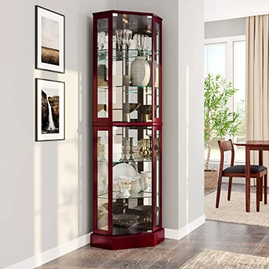 Lighted corner display curio cabinet for home bar use