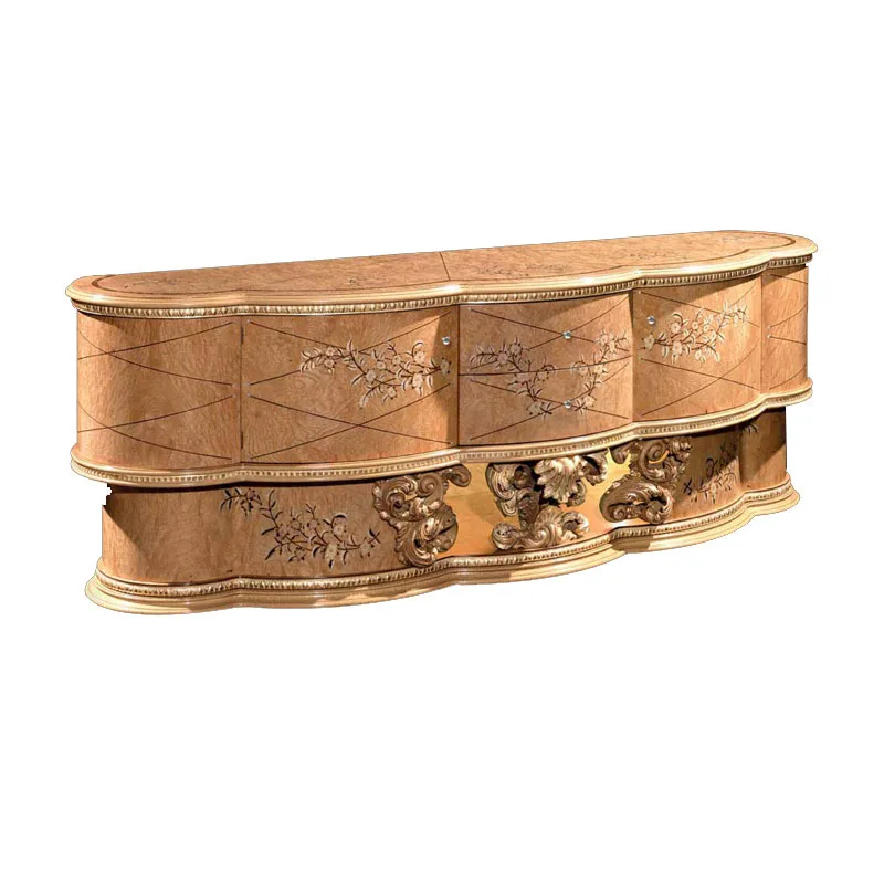 Court European-style birch TV cabinet Luxury carved floor cabinet Villa living room Painted storage TV cabinet
