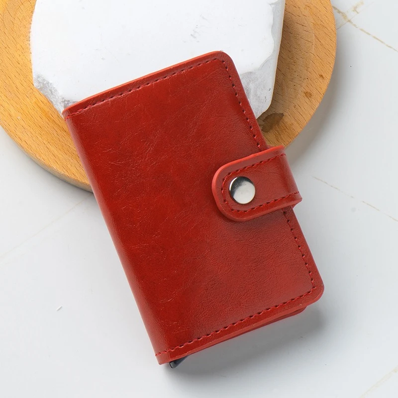 New Pu Leather Aluminum Alloy Card Bag, RFID Shielded Anti-theft Brush Wallet