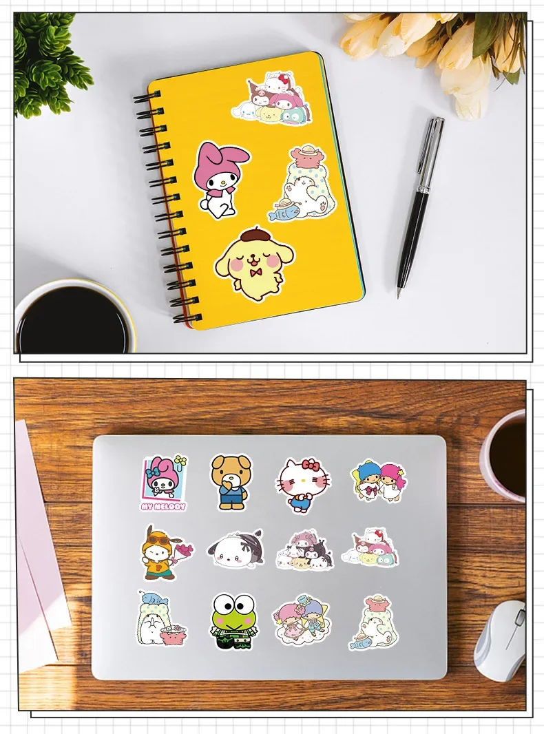 50 ชิ้น Sanrio Collection โทรศัพท์มือถือคอมพิวเตอร์ตกแต่งกันน้ําสร้างสรรค์สติ๊กเกอร์เครื่องเขียน