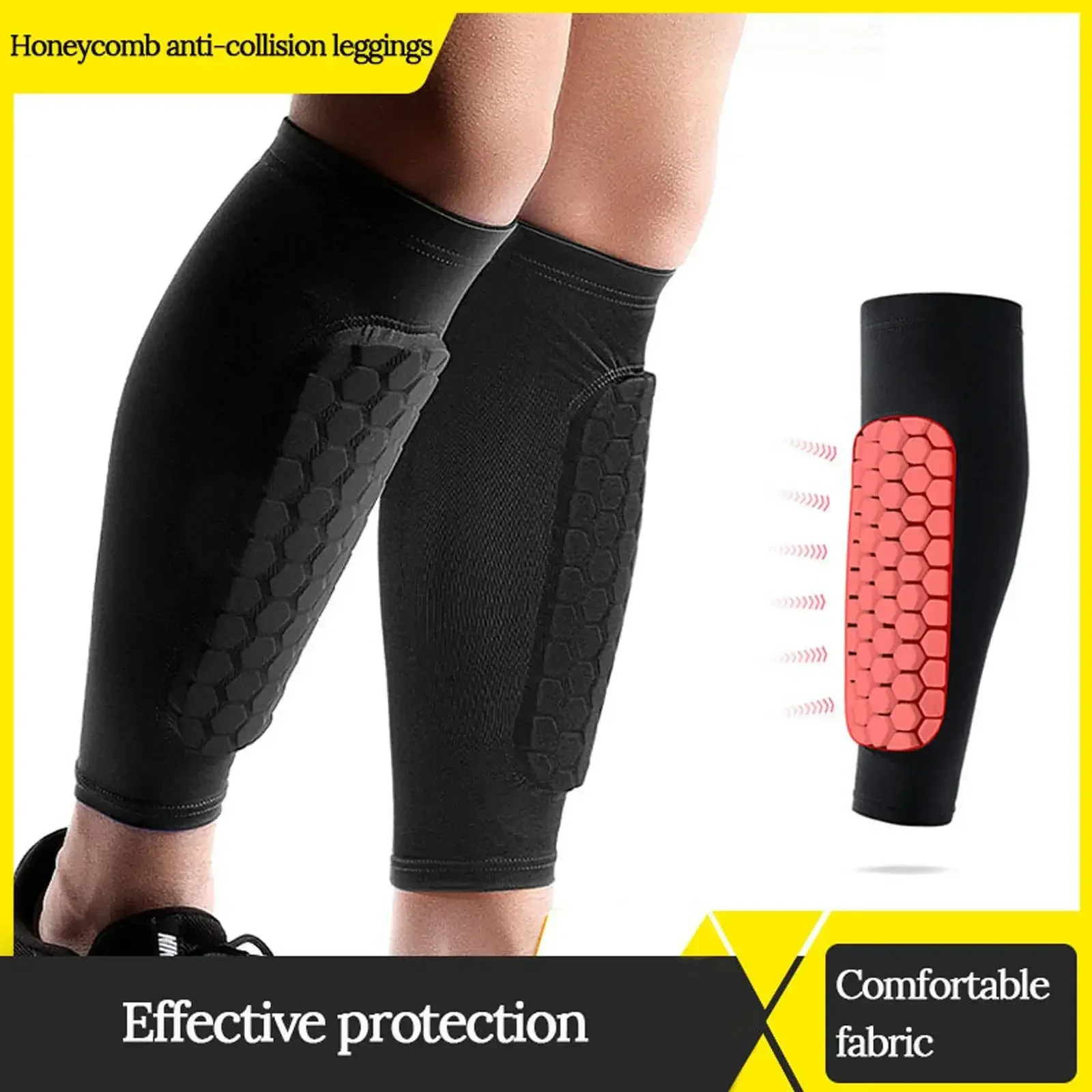 Protège-tibias de football en accent d\'abeille, leggings ShiPublSports, protège-jambes, équipement de protection, 1PC