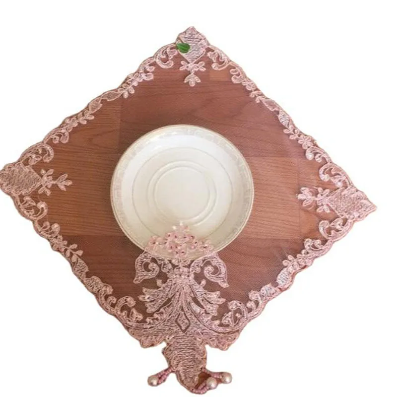 Table decoration and accessories pink bead placemat coaster kitchen Christmas flower embroidery table place mat cloth Wedding