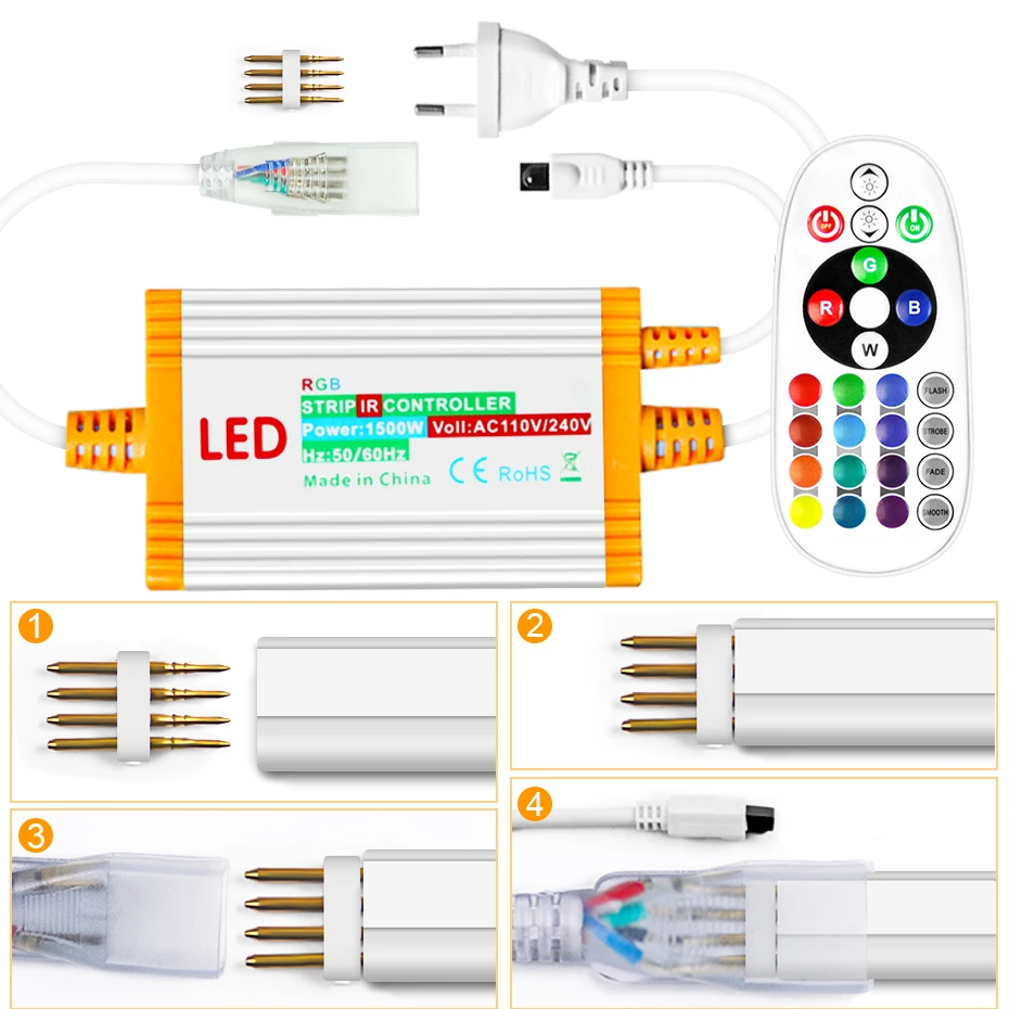 Imagem -05 - Impermeável Neon Light Controller 220v 110v 1500w 24 Teclas de Controle Remoto ir Led Strip Power eu Plug 5050 2835 Ip68