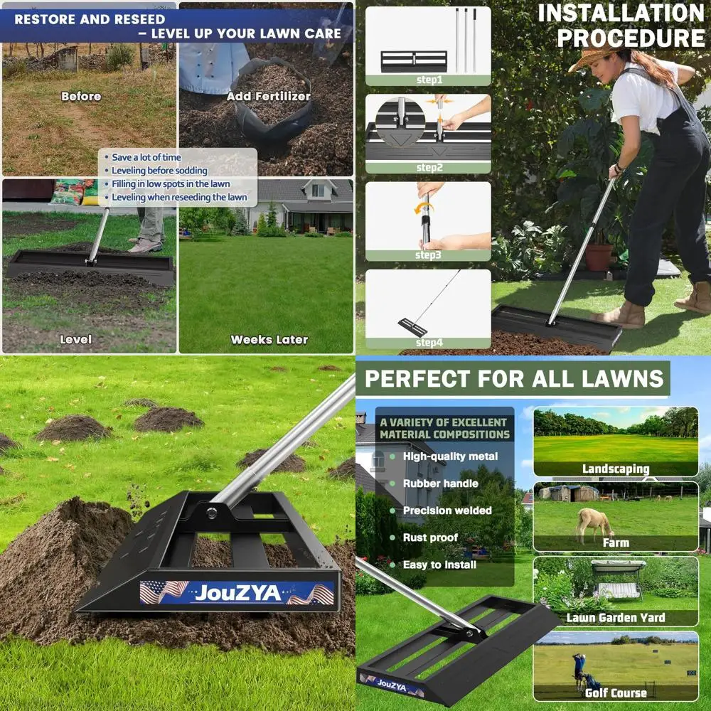 

Грабли для выравнивания газона 45x10 дюймов с 80-сантиметровой телескопической ручкой, сверхпрочный инструмент для полей для гольфа и садов