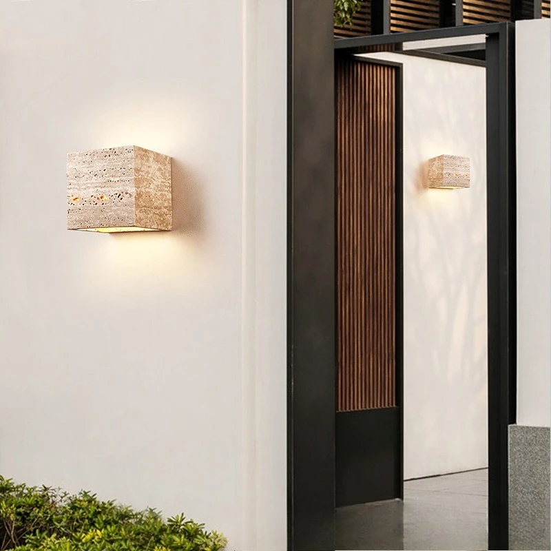 Wabi-sabi style bedside bedside wall lamp yellow stone vintage homestay villa courtyard outdoor