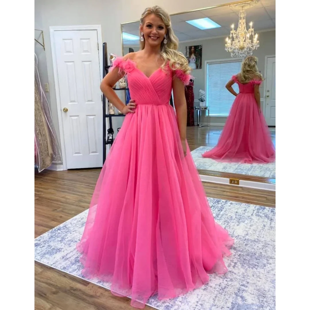 

Blush Pink Tulle Evening Dresses Woman Elegant vestidos de noche Graduation Prom Dress Sleeveless Pleat Party Gowns Customized