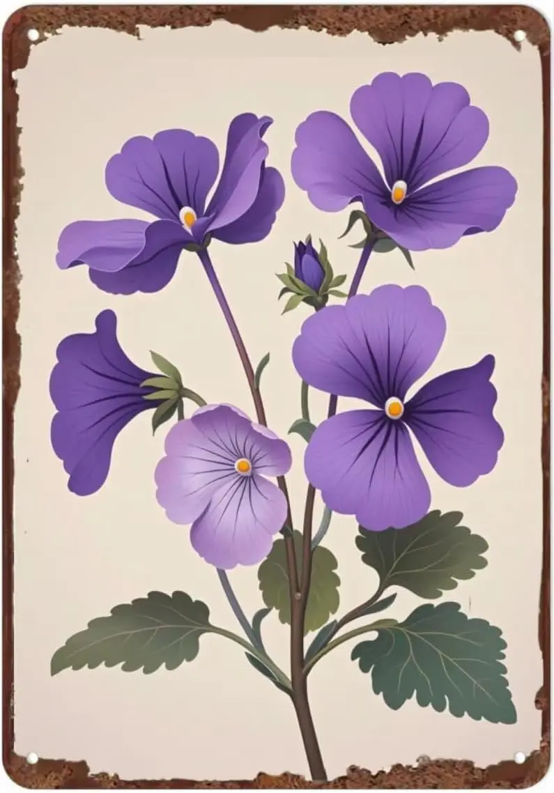 Vintage Metal Sign Aluminum Violet Flowers Tin Retro Wall Decor for Home, Cafe, and Garden - Gift Home