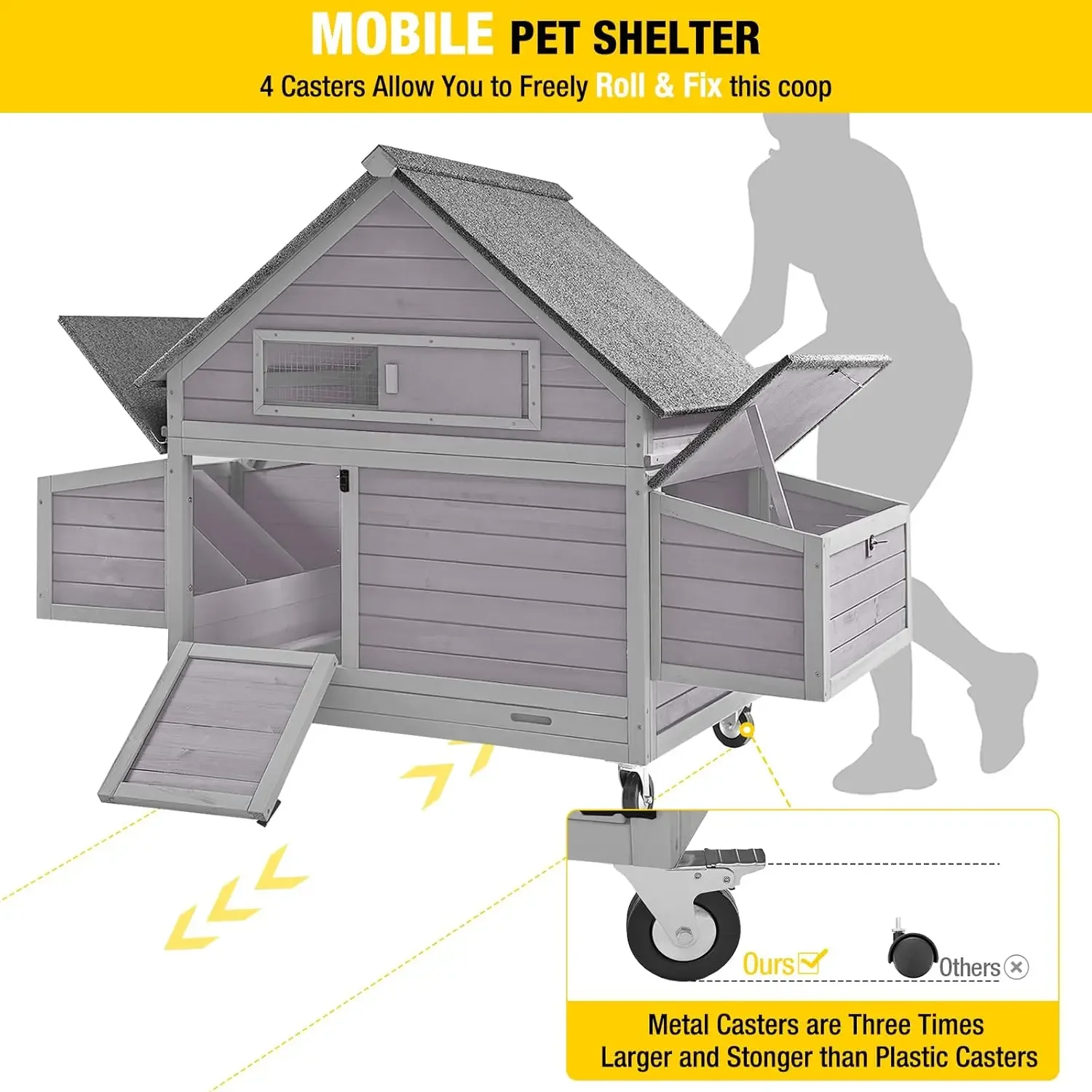 Aivituvin Portable Chicken Coops Poultry Cage with Wheels, Outdoor Hen House with Nesting Box, Outdoor Duck House Weatherproof