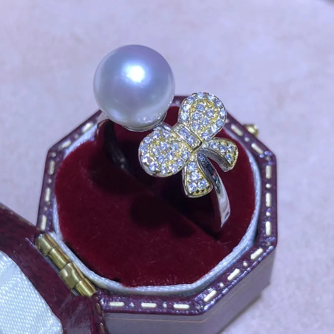 

Форма бабочки из стерлингового серебра S925, регулируемое кольцо, крепления, аксессуары, детали, фитинги для жемчуга 8-9 мм, 5 шт./лот