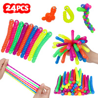 12/24Pcs Colorful Soft Caterpillars Fidget Toy Stretch String TPR Rope Kids Birthday Party Favors Pinata Filler Halloween Gifts