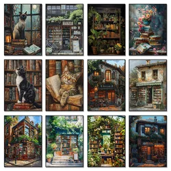Modern Classics Library City Bookstore Cat Cafe Posters Prints Canvas Painting Wall Art Picture Living Room Home Decor