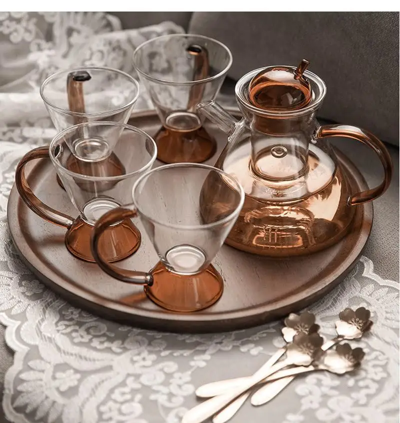 

Teapot Cups Nordic High Temperature Resistant Borosilicate Glass Tea Set Home Storage Tray