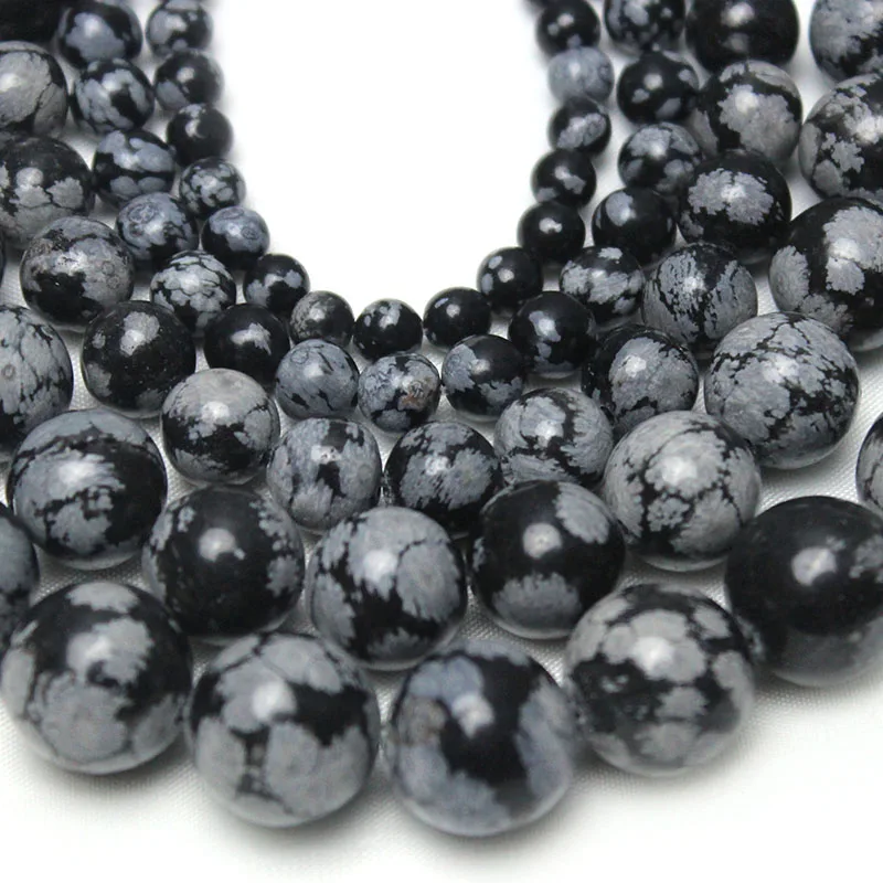 Natural Stone Snowflake Obsidian Alabaster Round Loose Beads For Jewelry Making Diy Bracelet Necklace 4 6 8 10 12 mm