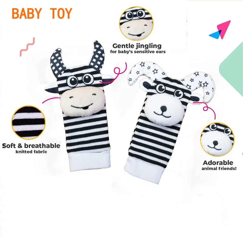 Baby Socks Soothing Bell Plush Soft Sensory Toy Cartoon Animal Cow Sheep Wrist Bell Sock Set Baby Newborn Rattle Baby Clothes