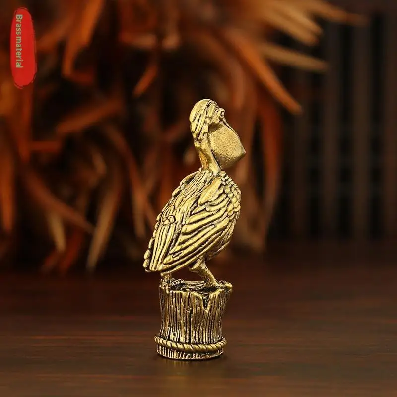 Brass Pelican Animal Figurine Antique Metal Craft Statue Mini Desktop Ornament for Home Bookshelf Decor Collectible Gift