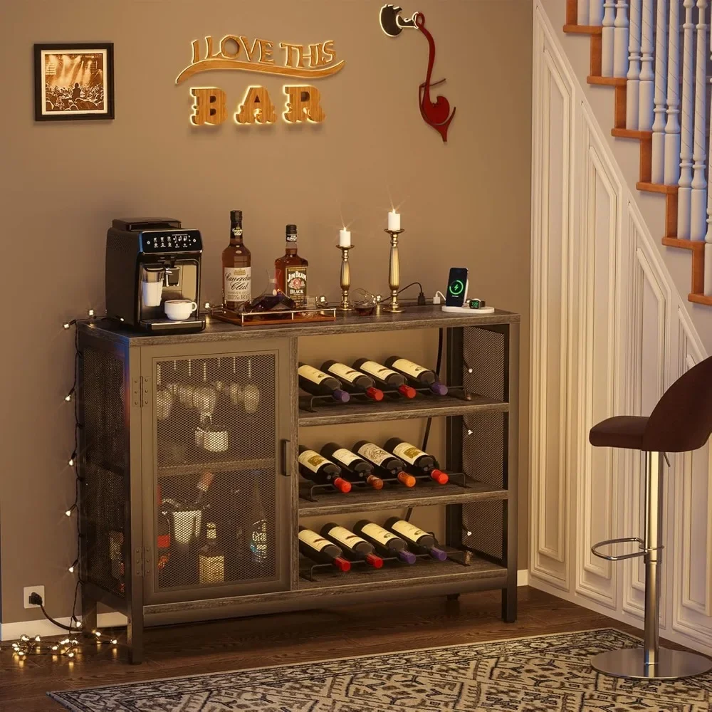 Armoire de bar avec prises de courant, armoires industrielles pour français ou verres, mini café français de ferme ou bar d'armoire