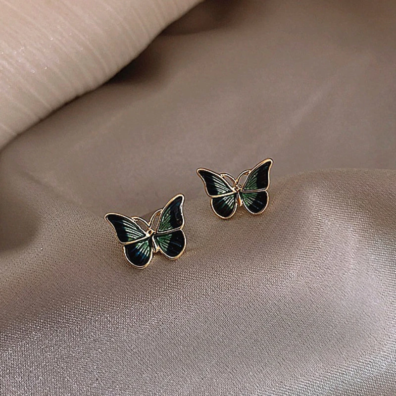 Cute Korean Earrings Butterfly Bling Zircon Stone Rose Gold Color Stud Earring for Women Fashion Jewelry 2023 New Gift