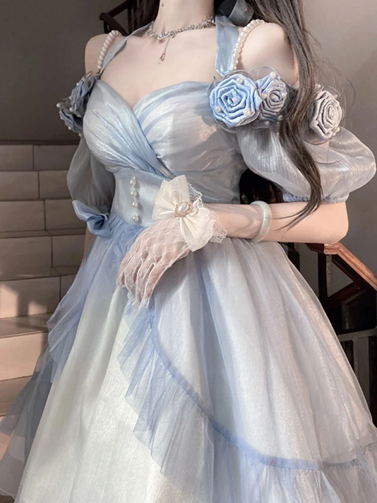 Vestido e deadado 3D rosa para adulto, vestido de princesa Lolita, ropa diaria, vestido de boda Floral, moda de temp...